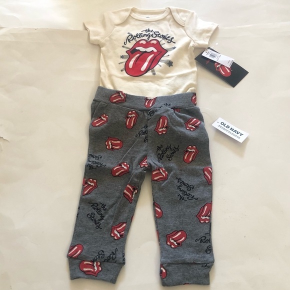 Rolling Stones Old Navy Baby Baodysuit and Pants Set Size 6/12 M - Picture 3 of 11